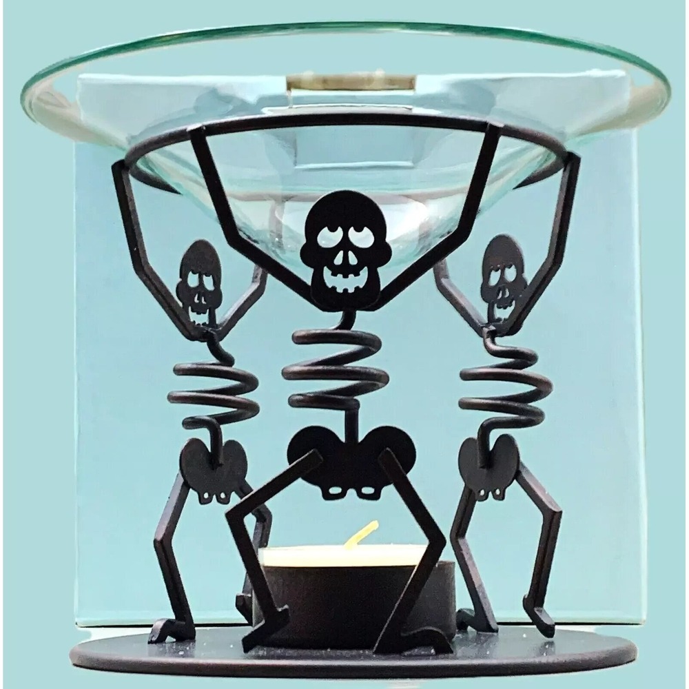 Halloween 3‎ Skeletons Metal PartyLite Wax Melts Candle Holder Retired NIB P8603